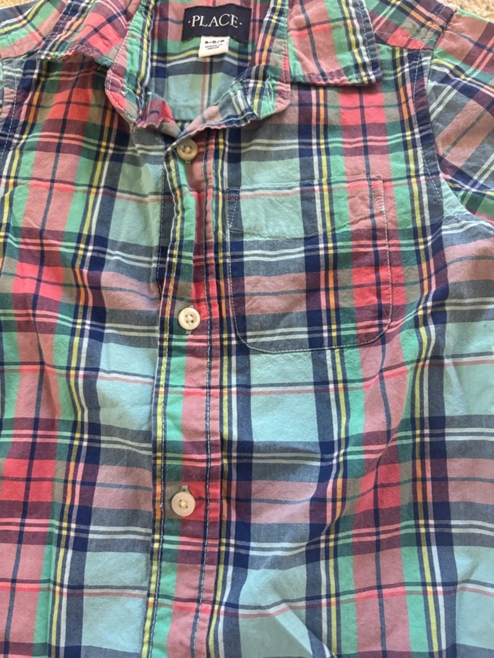 The Children's Place Mint, Navy & Coral Plaid Short-Sleeve Button-Down Shirt